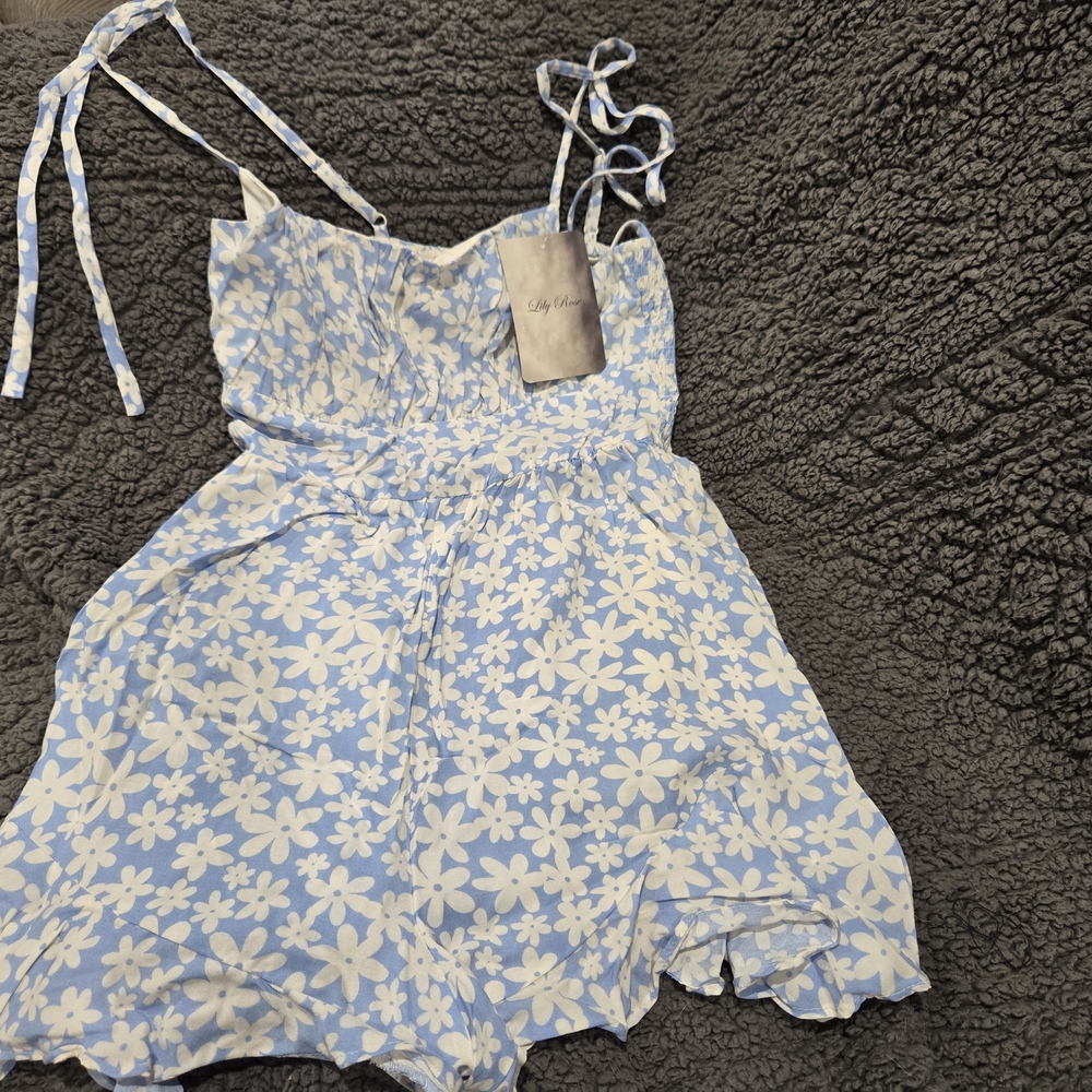 Blue and White Floral Romper